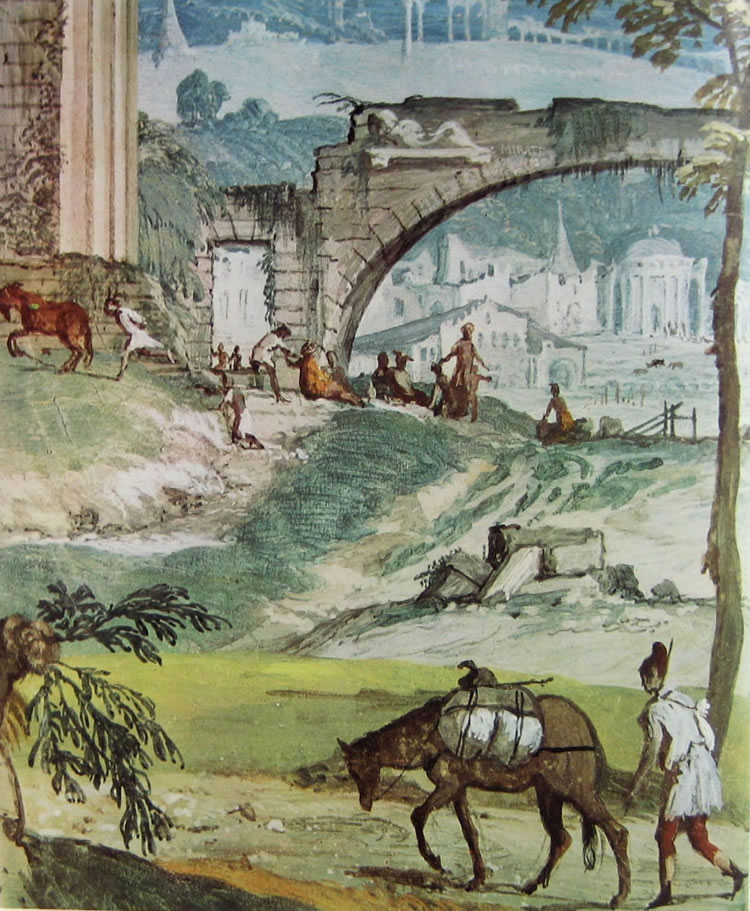 Paolo Caliari detto il Veronese: "Stanza di Bacco": Particolare paesaggistico, 55 cm. (l'assieme: 7,77 x 4,75 metri).